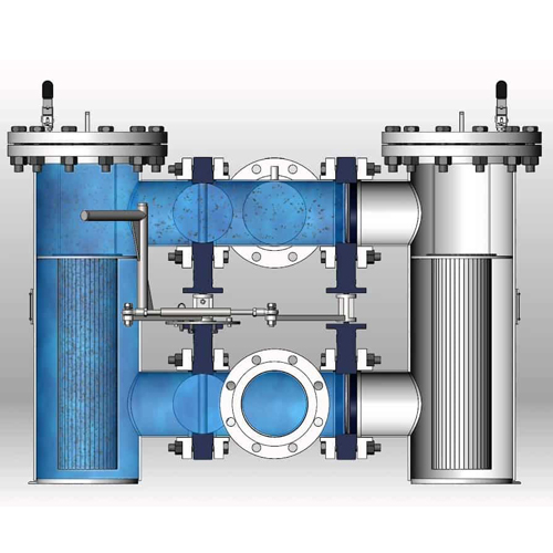 Duplex filter housing strainers